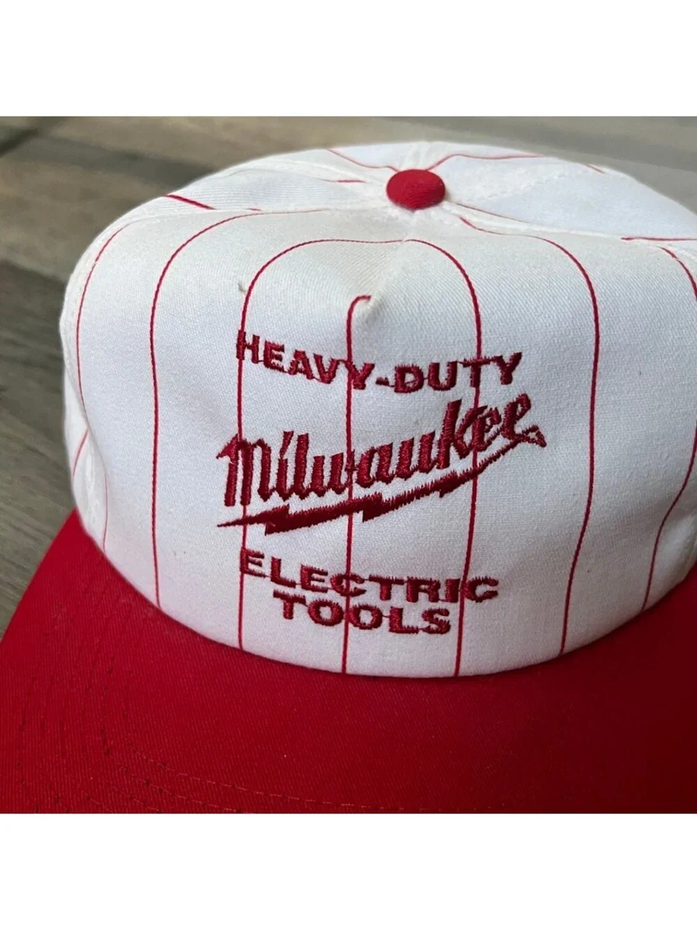 Vintage Milwaukee Heavy-Duty Tools Pinstripe Snapback Baseball Cap Made In USA
